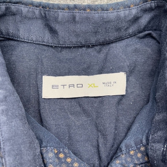 ETRO Shirt Mens XL (US SMALL) Geometric Casual Dress Italy Button Up Cotton - Picture 3 of 13